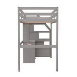 Harper & Bright Designs Twin Loft Bed with Storage Stairs, Desk and Removable Bottom Bed – Grey Harper & Bright Designs