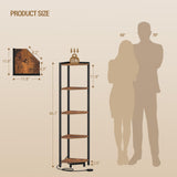 Hzuaneri Corner Shelf with LED Light, 5-Tier Corner Bookshelf, Tall Narrow Display Bookcase with Metal Frame, Standing Shelf for Small Space, Living Room, Home Office, Bedroom, Rustic Brown CS66501B Hzuaneri