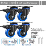 3 Inch Caster Wheels, Casters Set of 4 Heavy Duty with Brake, Safety Dual Locking Casters, No Noise Wheels with Polyurethane Foam, Load 1000LBS (Two Hardware Kits Included) ENYKE
