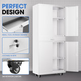 DNA MOTORING 73'' Metal Storage Cabinet, Rolling Garage Cabinet with 1 Drawer and Adjustable Shelves, Lockable Heavy Duty Metal Locker for Garage,Office,Home,White, TOOLS-00630-WH-WH-A DNA MOTORING