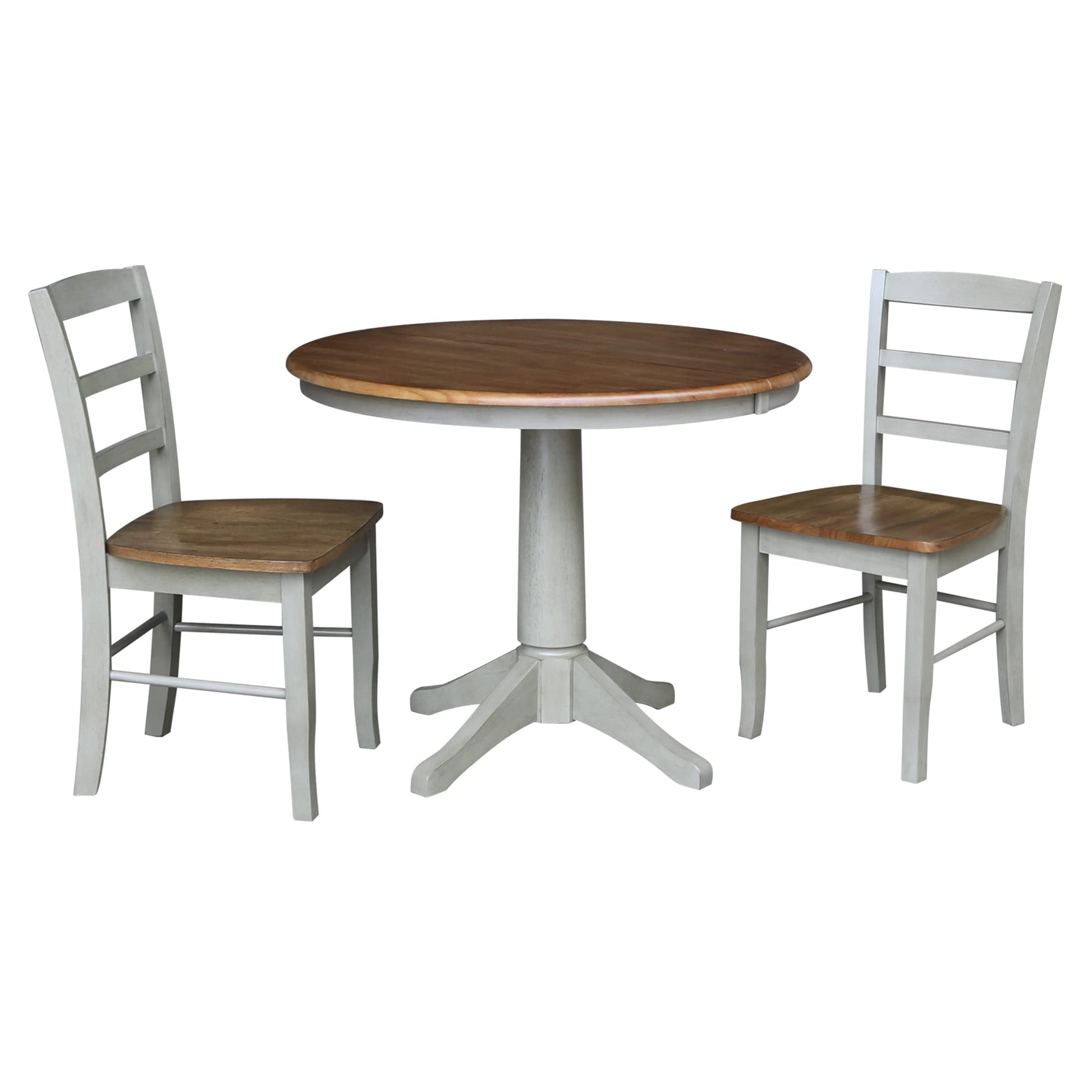 IC International Concepts Set of 3 pcs-36 Round Extension Dining 2 Table and Chairs, Distressed Hickory/Stone - WoodArtSupply