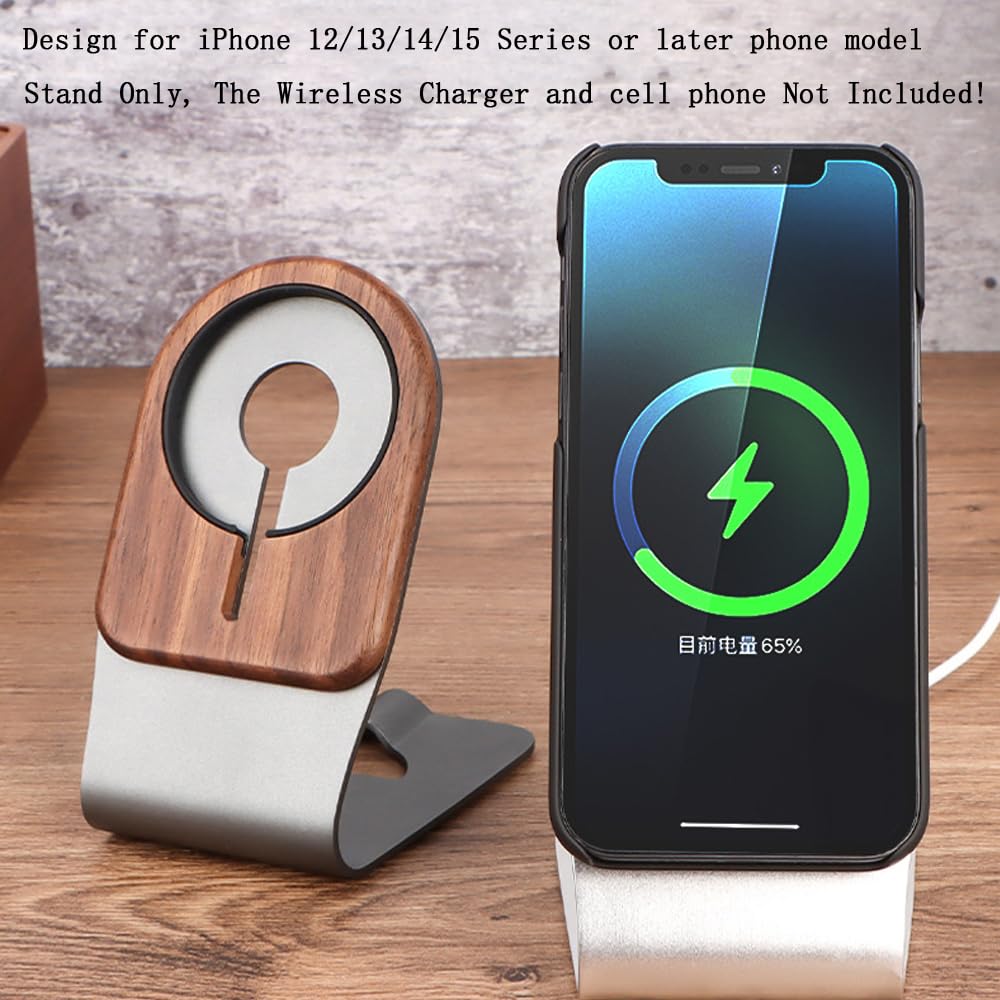 GOODKSSOP Luxury Aluminium Alloy + Solid Wooden Stand for MagSafe Charger - Thumbnail 5