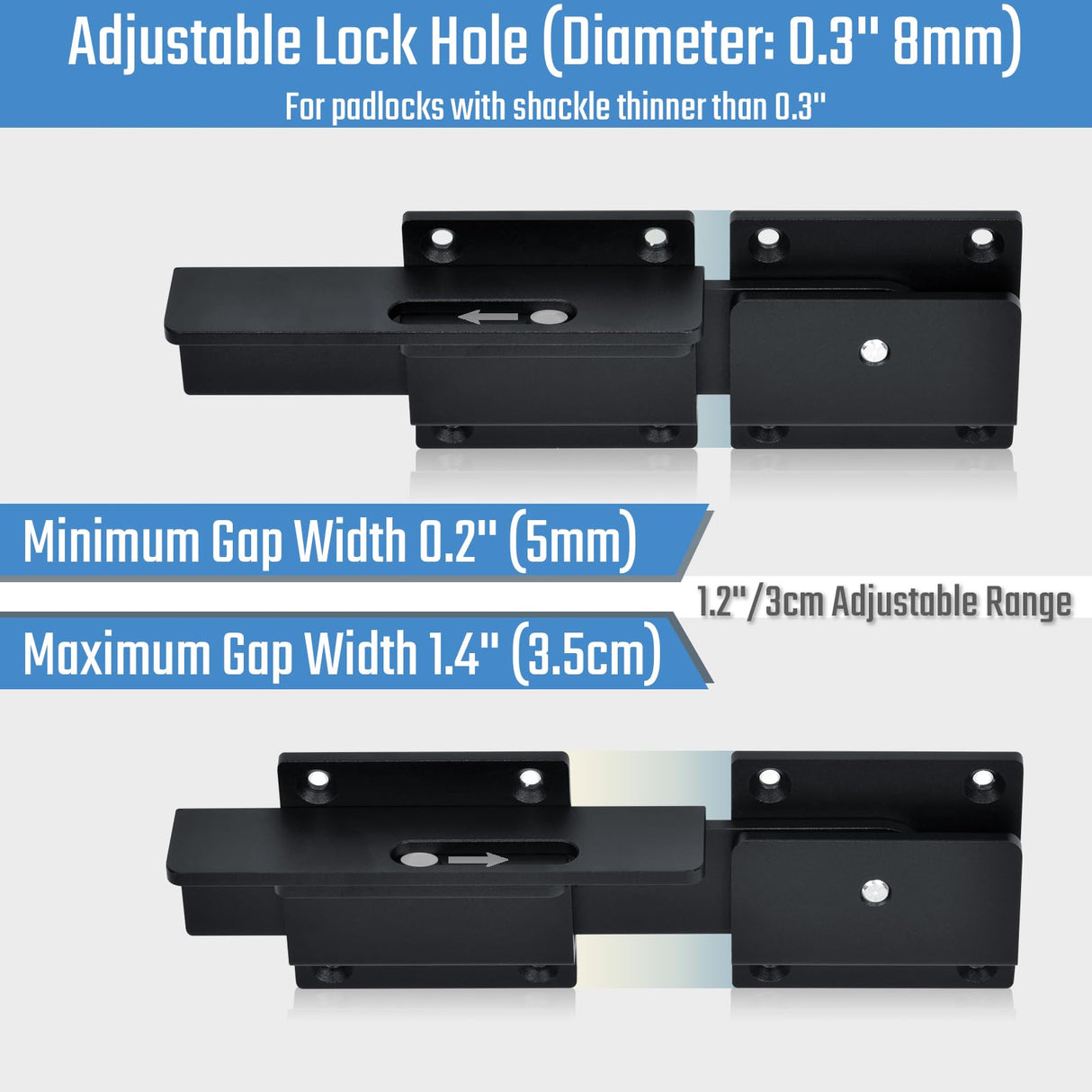 Steinwhale 1Pack Flip Gate Latch Lock with Padlock Hole, 3.5mm Aluminum Alloy Door Latch for Outdoor Wooden Fence, Swing Open Gate, Double Gate, Barn Door, Shed, Vinyl Fence, Yard, Black Steinwhale
