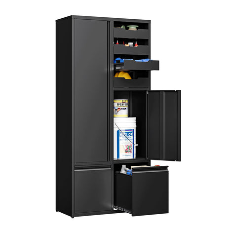 Yizosh Metal Garage Storage Cabinet with 2 Drawers, 71" Heavy Duty Tool Cabinet with 2 Door,Tall Steel Storage Cabinet,Utility Tool Cabinet for Garage,Warehouse,Workshop Yizosh