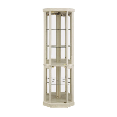 CKEASEAN Curio Corner Cabinet, Lighted Glass Display Cabinet, Tempered Glass Door and Shelve, Wood Corner China Cabinet Inclued Bulb, Curio Cabinet Rack for Living Room (White, 16.5" L 16.5" W 70" H) CKEASEAN