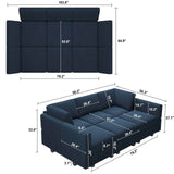 Belffin Modular Velvet Sectional Sofa with Chaise Lounge Sectional Sleeper Sofa with Storage Chaise Bed Couch for Living Room Blue Belffin