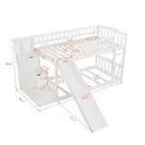 Bunk Beds with Slide Twin Over Twin Low Bunk Bed Frame with Storage Drawers Stairway Wood Bunk Bed for Kids Boys Girls, White Bellemave