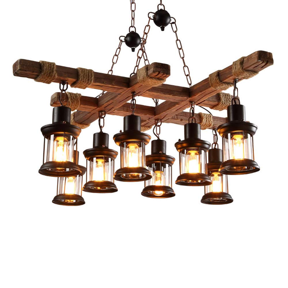 Farmhouse Chandelier Wood Hanging Pendant Lighting Vintage Ceiling Light Fixture 8 Heads for Bar Coffee Dining Table Kitchen Island Bar Easy to Install - WoodArtSupply