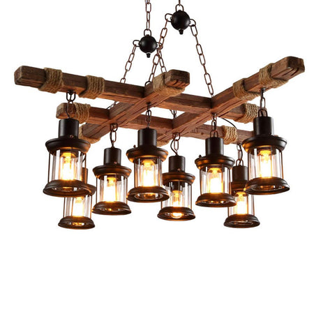 Farmhouse Chandelier Wood Hanging Pendant Lighting Vintage Ceiling Light Fixture 8 Heads for Bar Coffee Dining Table Kitchen Island Bar Easy to Install iMeshbean