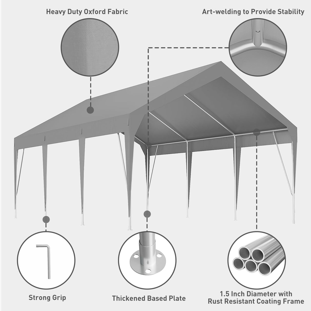 13x20ft Heavy Duty Carport Outdoor Car Canopy UV Resistant Waterproof Party Tent All-Season Portable Garage Gazebo Shelter for Car, Storage Shed (Gray) Wpond