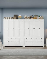 8 Door Large Wardrobe Closet 71" Tall White Wooden Freestanding Storage Armoire – Oversize Capacity Modular Cabinet with Drawers, Space-Saving Durable Design for Bedroom & Closet Organization Buenhomino