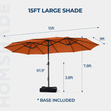 HOMSHADE 15ft Large Patio Umbrellas with 138lbs Base Included - Rectangle Oversized Double Sided Outdoor Umbrella for Market, Deck, Pool, Garden(Orange) HOMSHADE