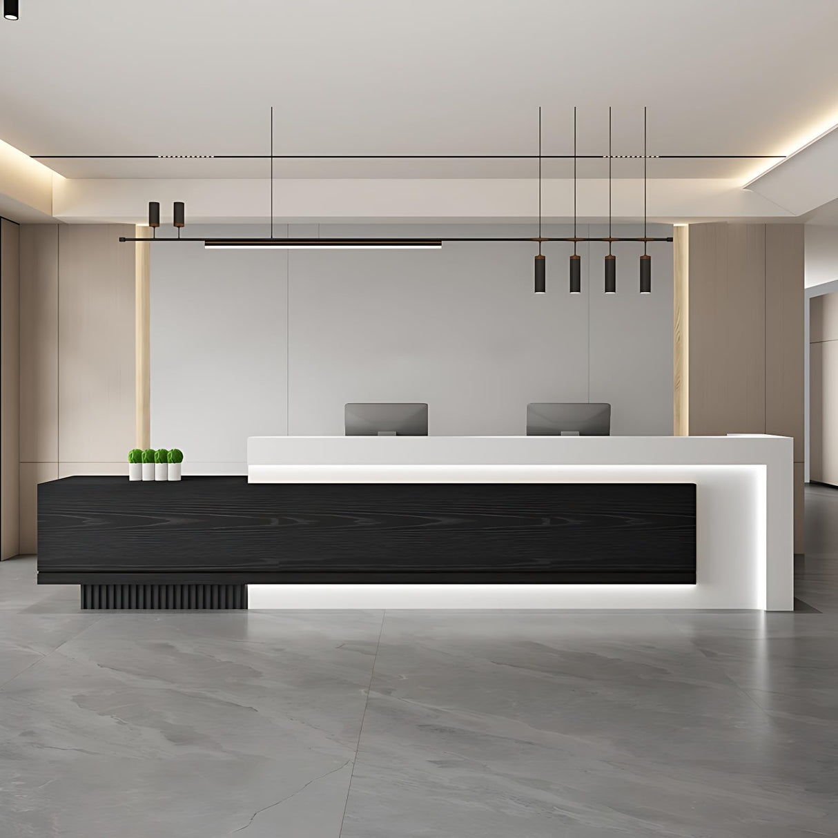 Reception Desk - Modern Design Front Desk with Hidden LED Lighting, Spacious Checkout Counter and Retail Counter Features, Solid Wood Construction, No Assembly Required (Black & White, 104") ZGNBSD