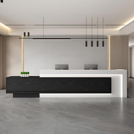 Reception Desk - Modern Design Front Desk with Hidden LED Lighting, Spacious Checkout Counter and Retail Counter Features, Solid Wood Construction, No Assembly Required (Black & White, 104") ZGNBSD