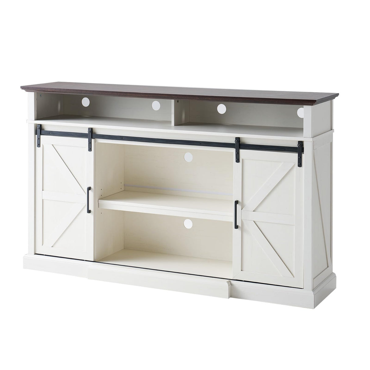 LUXOAK 66" Farmhouse TV Stand for 75 Inch TVs, 40" Tall Entertainment Centere with Sliding Barn Doors, Rustic Media Console Table Storage Cabinet with Adjustable Shelves, Living Room, Antique White LUXOAK