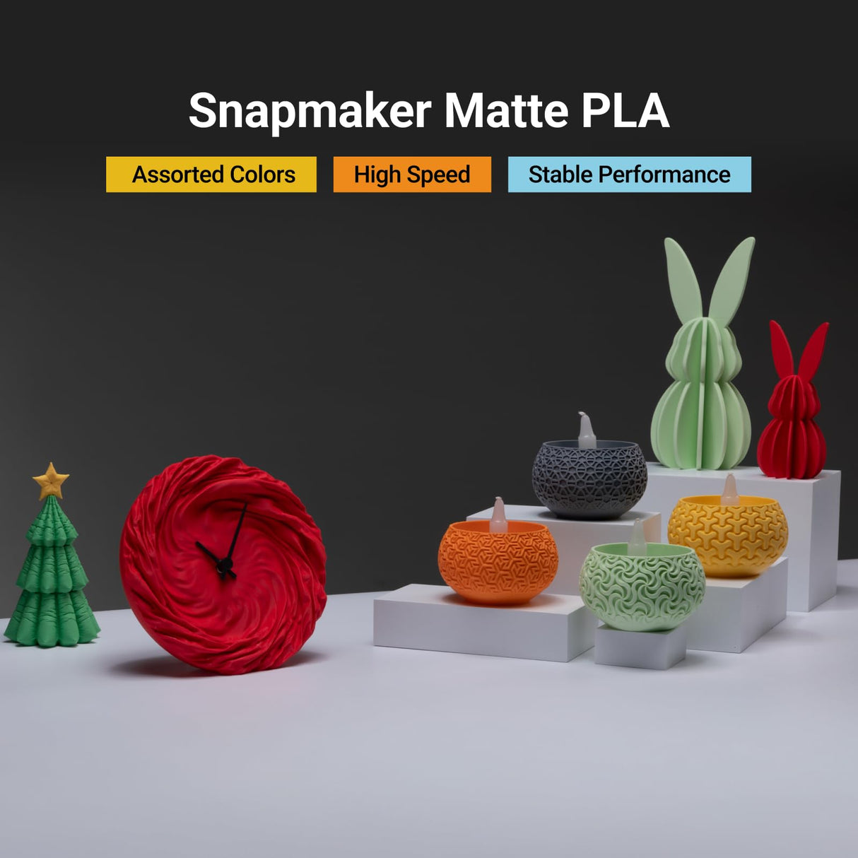 Snapmaker Matte PLA Filament 1.75mm, 3D Printer PLA Filament, Dimensional Accuracy +/- 0.02 mm, 300mm/s High Speed Printing Clog-Free Filament for Most FDM Printers, 2.2lbs Ash Grey Snapmaker