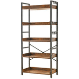 HCHQHS Rustic Brown 5-Tier Adjustable Open Bookcase with Industrial Metal Accents HCHQHS