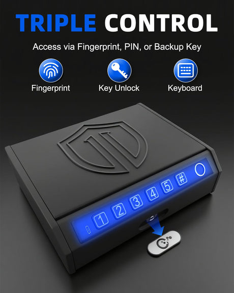 ZCF Mate Gun Safe for Handgun – Upgraded 0.1 Seconds Quick Access Pistol Safe with Fingerprint, Keypad & Backup Key, Silent Mode, Portable Firearm Lock Box for Bedside, Nightstand, Car, Home ZCF mate