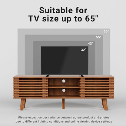 BVFUKA Mid Century Modern TV Stand for 55/60/65 inch TV, Entertainment Center with Sliding Door and Storage Shelves, TV and Media Consol for Living Room, Boho Wood Credenza for Living Room - WoodArtSupply