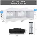 TUKAILAI 10' x 20' Pop Up Gazebo Marquee, Anti-UV Party Wedding Tent Event Shelters with 6 Removable Sidewalls & Carry Bag, Heavy Duty Instant Canopy for Outdoor Camping Garden Patio (White) TUKAILAi