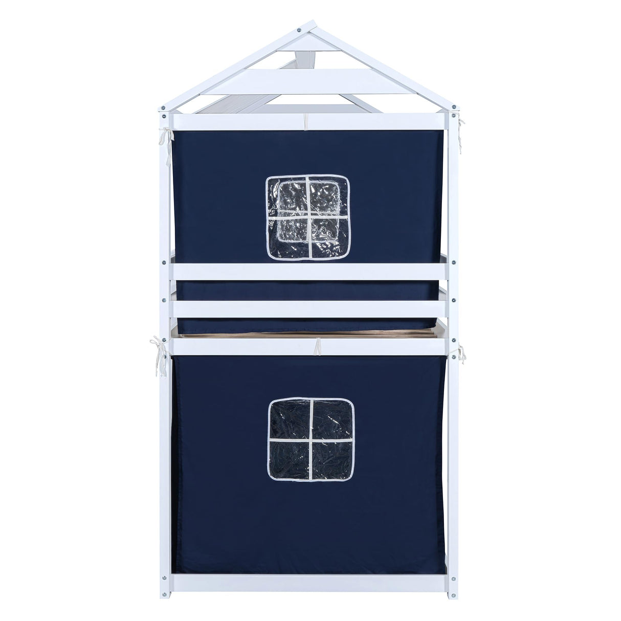 Harper & Bright Designs Twin Over Twin Bunk Bed, Wood Twin Size Bunk House Bed with Tent and Windows, Blue+White Harper & Bright Designs