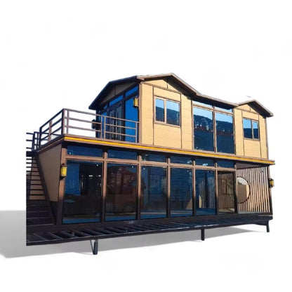 S.E.Q Double Story, Fully Equipped Bathroom, and Kitchen Tiny prefab Container House. Home with Glass sunroom and Stairs Free Water Heater (20 ft)