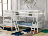 Four Bed, Twin Over Twin L-Shaped Bunk Bed with 2 Ladders, Wooden Corner Bunk Beds for 4 Person, Quad Bunk Bed with Angle Ladder and Guardrail for Children Teens Adults, No Box Spring Needed,White TRIPLE TREE