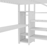 Bellemave Queen Loft Bed with Desk & Wardrobe, Heavy Duty Metal Loft Beds with Storage Stairs, LED Loft Bed Queen Size with Charging Station & Safety Guardrails, No Box Spring Needed, White Bellemave