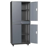 Athena Collection Metal Storage Cabinet with 4 Lock Doors and 4 Adjustbale Shelves, 74" Tall Rolling Garage Storage Cabinet for Home Office, School, Garage, Pantry, Grey Black Athena Collection