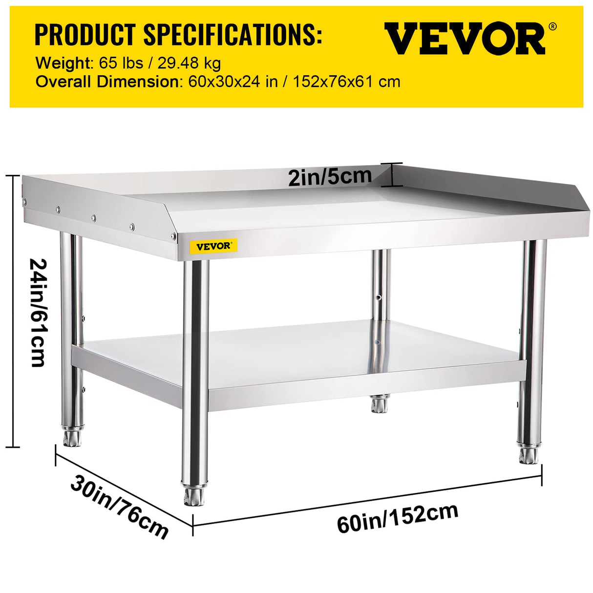 VEVOR Heavy Duty Prep & Work Metal Workbench Commercial Equipment Stand Kitchen Table, 603024 Inch, Silver VEVOR