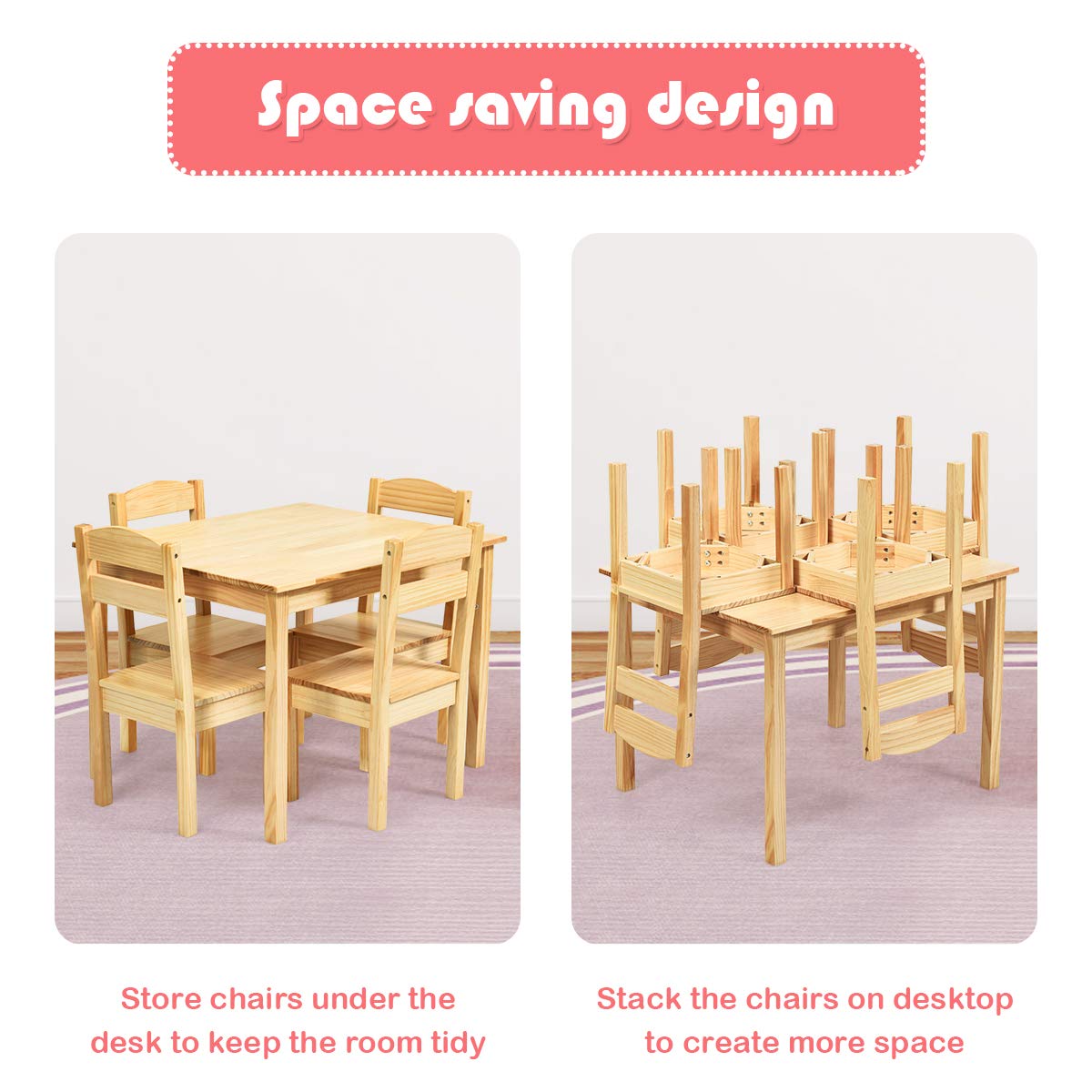 Costzon Kids Table and Chair Set, 5 Piece Wood Activity Table & Chairs for Children Arts, Crafts, Homework, Snack Time, Preschool Furniture, Gift for Boys Girls, Toddler Table and Chair Set (Natural) Costzon