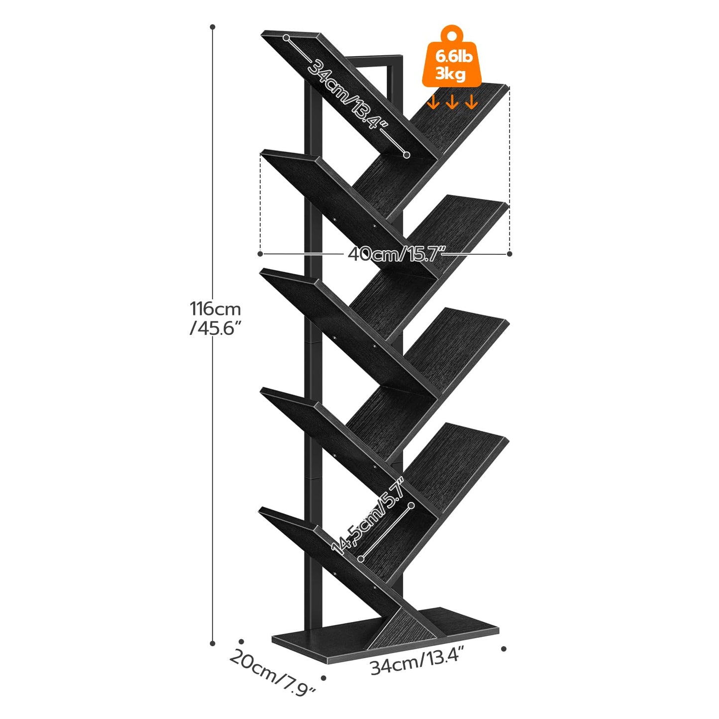 HOOBRO Tree Bookshelf, 9-Tier Bookcase Wooden Shelves, Floor Standing Storage Rack, for Display of CDs, Books in Living Room, Home Office, Wood Storage Rack for Bedroom, Black BB08SJ01G1 - WoodArtSupply