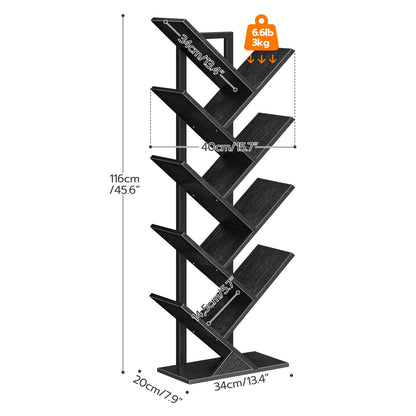 HOOBRO Tree Bookshelf, 9-Tier Bookcase Wooden Shelves, Floor Standing Storage Rack, for Display of CDs, Books in Living Room, Home Office, Wood Storage Rack for Bedroom, Black BB08SJ01G1 - WoodArtSupply