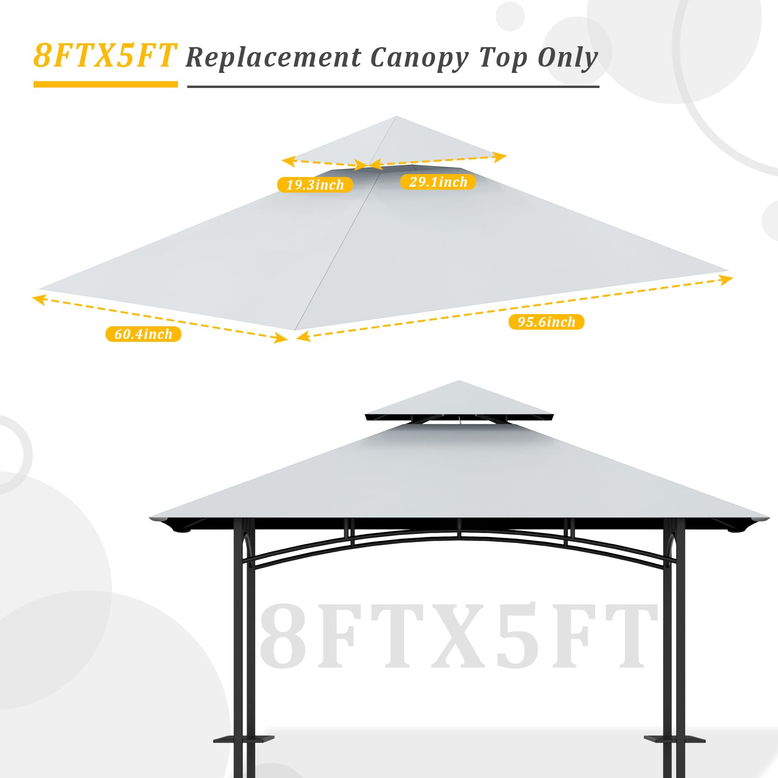 Grill Gazebo Replacement Canopy Top - AONEAR 5'x8' Outdoor BBQ Tent Roof Cover Double Tiered Outdoor Grill Shelter Fit for Model L-GG001PST-F (Gray) - WoodArtSupply