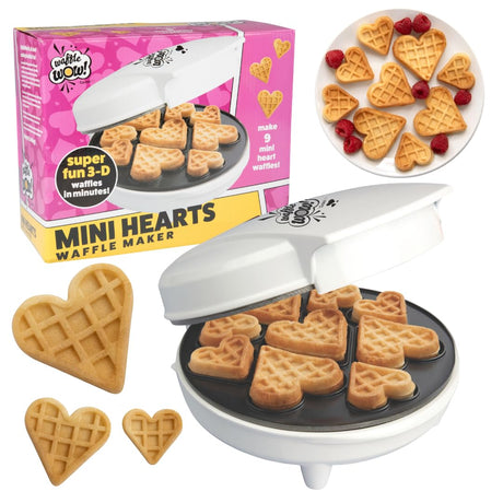 Valentine's Day Mini Hearts Waffle Maker - Bake 9 Heart Shaped Waffles or Pancakes w Electric Nonstick Iron- Show Love w Unique Breakfast or Treat for Her, Kids or Adults- Fun Dessert Gift for Her Him Waffle Wow!