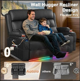Aotolo Power Reclining Loveseat with Massage & Heat,Wall Hugger Loveseat Recliner with LED Lights,USB & Type-C Ports, Ideal for RV, Home Theater and Living Room,Black,2 Seats