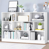 IOTXY Open Shelf Low Bookcase - Wooden 3-Tier Floor Standing Display Cabinet Organizer with Base, 10 Cubes Short Horizontal Bookshelf in Warm White IOTXY