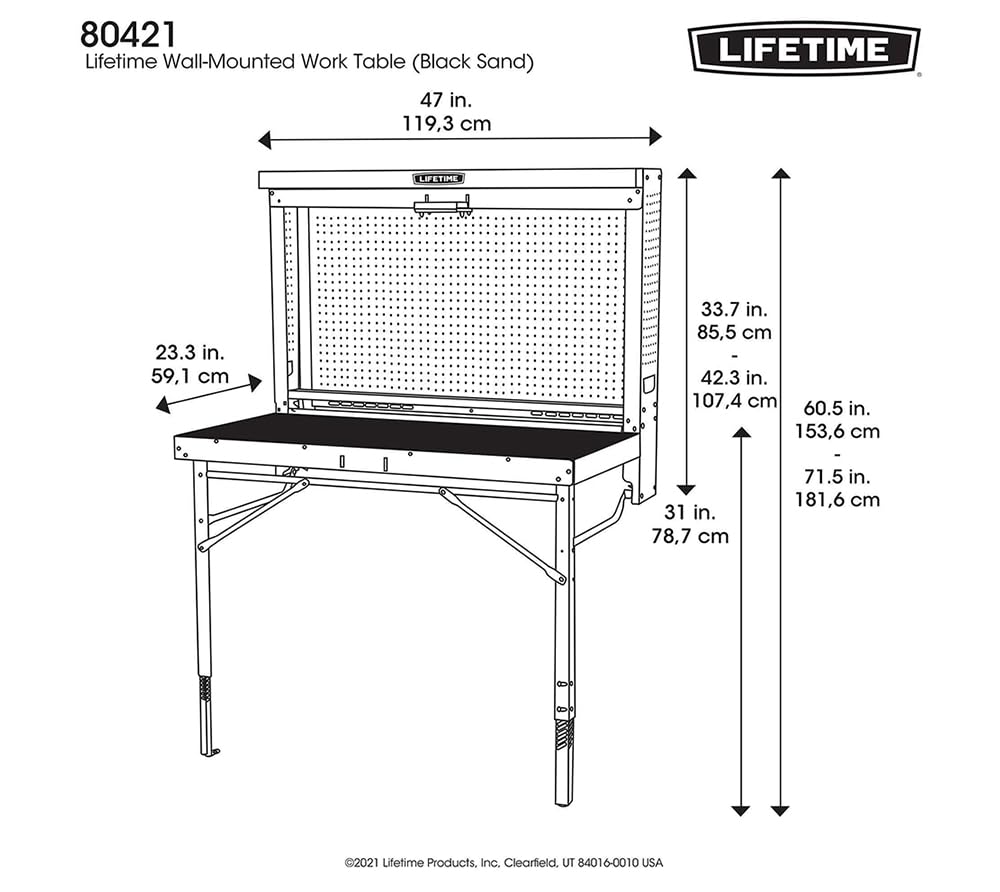 Lifetime Products Wall Mounted Work Table, 4', Wood Varnish (80421) - WoodArtSupply