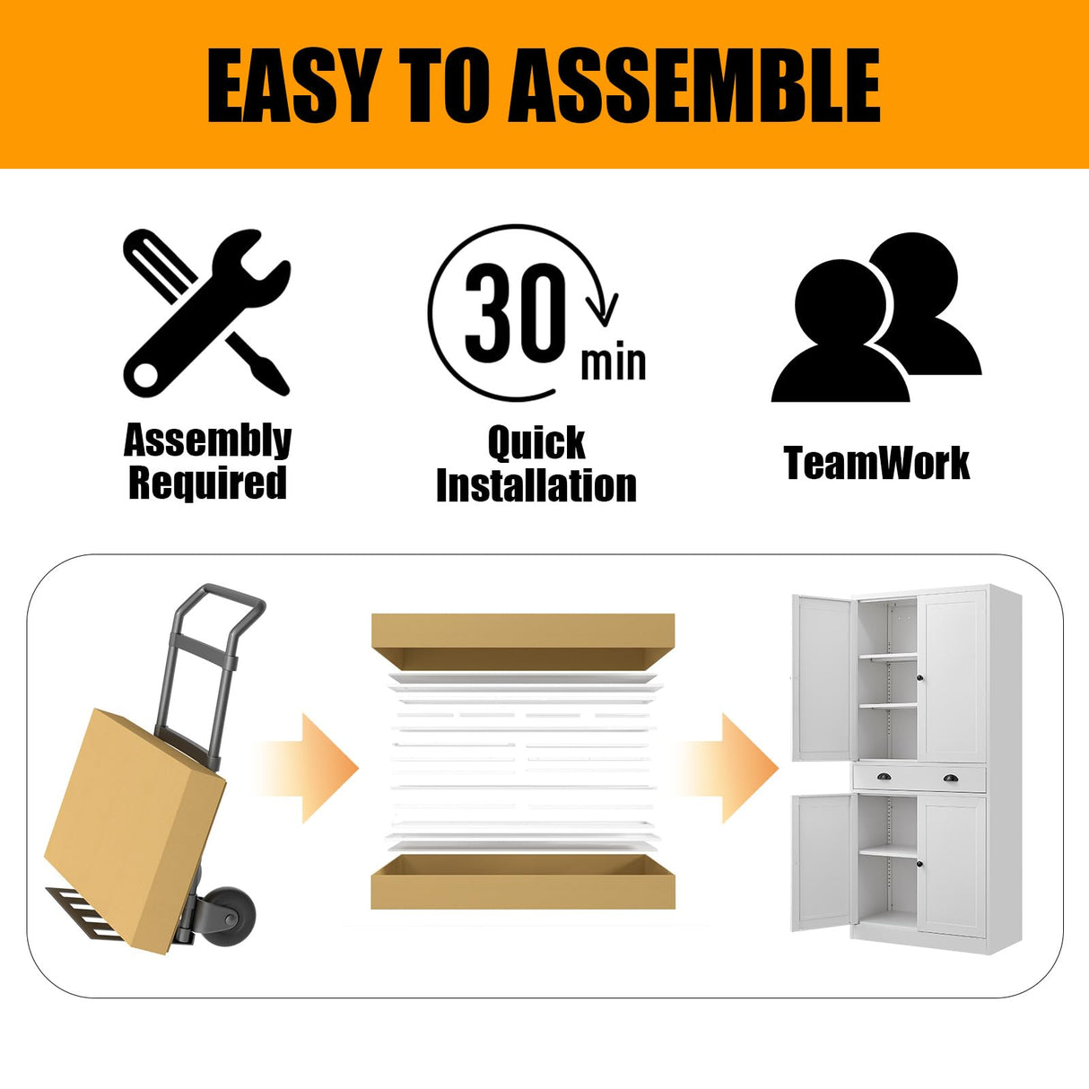 71" Kitchen Pantry Cabinet, Metal Storage Cabinets with Adjustable Shelves and Drawer, White Pantry Cabinets, 4 Doors Metal Pantries Cabinet for Kitchen, Dining Room, Living Room - Assembly Required MetalMax