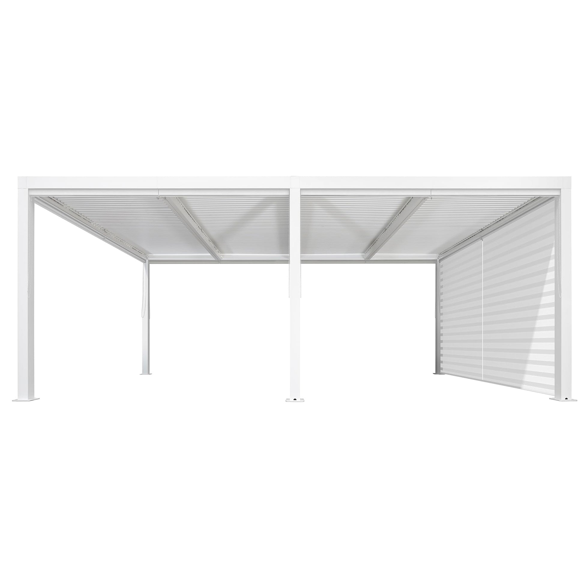 PURPLE LEAF Louvered Pergola 12' x 20' White Outdoor Aluminum Pergola with Roller Blind Adjustable Gazebo Rainproof for Patio Deck Garden, 1 Short Side - WoodArtSupply