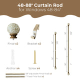 Wood Curtain Rod For Windows 16 to 88 Inch, 1Inch Adjustable Curtain Rod, Brown Wood Grain, Farmhouse Rustic Heavy Duty Curtain Rod WoodArtSupply