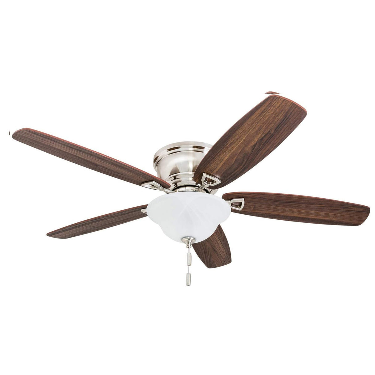 Honeywell Ceiling Fans Glen Alden, 52 Inch Classic Flush Mount Indoor LED Ceiling Fan with Light, Pull Chain, Quick-2-Hang Dual Finish Blades, Reversible Motor - 50519-01 (Brushed Nickel) Honeywell Ceiling Fans