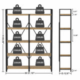 Industrial 5-Tier Rustic Oak Bookshelf with Open Shelving Unit by FATORRI FATORRI
