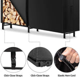 AMAGABELI GARDEN & HOME 8ft Firewood Log Rack Cover Weatherproof Outdoor Heavy Duty Waterproof 600D Oxford Fabric Fireplace Logs Holder Covering Fire Wood Storage Covers Black AMAGABELI GARDEN & HOME