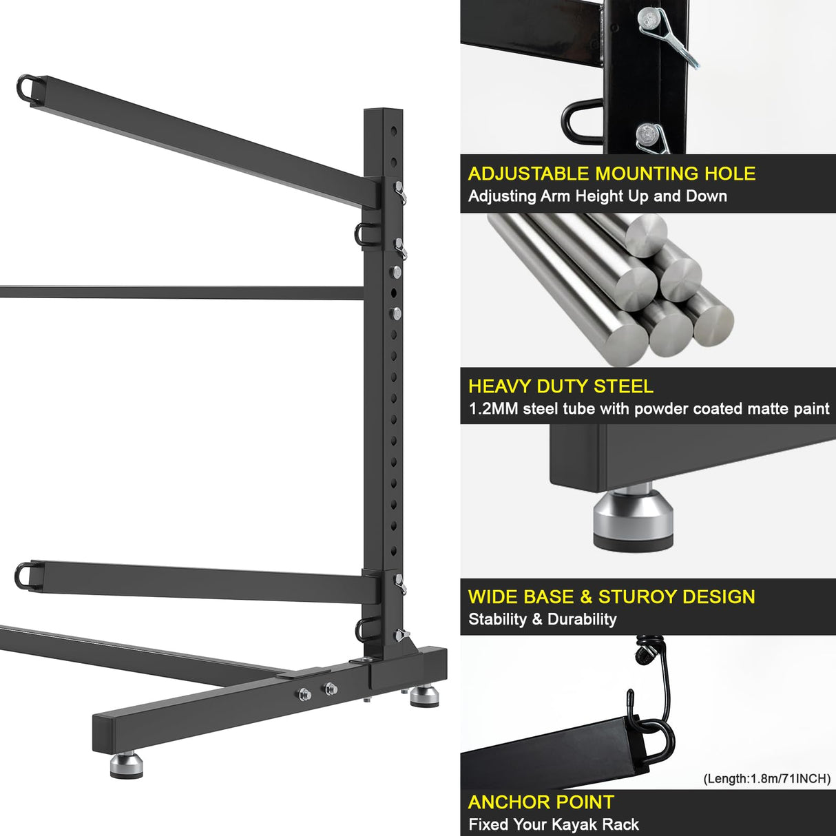LotFun Kayak Storage Rack, Freestanding Heavy Duty Adjustable Kayak Stand Indoor Outdoor Storage Rack Garage, with Wheels and Foot Pad, for Kayaks, SUPs, Canoes, Surfboard(2 Levels) LotFun