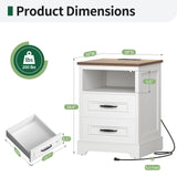 Curlaky Farmhouse Nightstand with Charging Station, Wood Night Stand with Drawers, Bedside Table, Nightstands with Open Storage Shelf, Rustic Night Stands for Bedroom, Closet, 18" Wide, 24" Tall Curlaky
