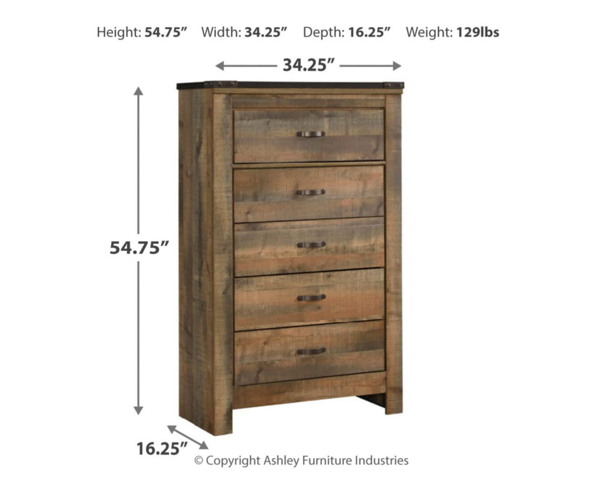Signature Design by Ashley Trinell Rustic 5 Drawer Chest of Drawers with Nailhead Trim, Warm Brown Signature Design by Ashley