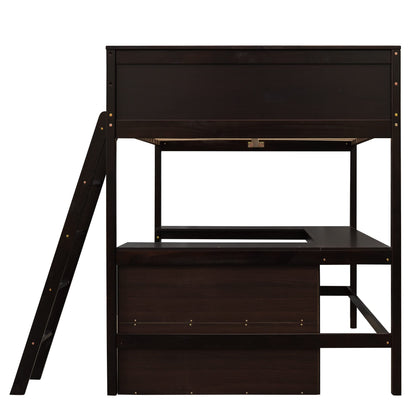 Espresso Wooden Full Size Loft Bed with Integrated Desk and Storage by Harper & Bright Designs - WoodArtSupply