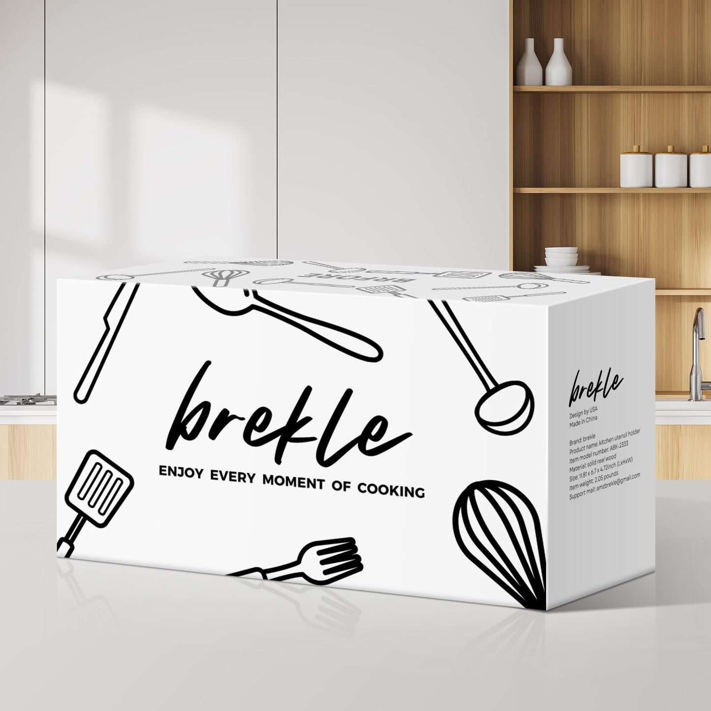 brekle White Kitchen Utensil Holder Rustic Large Wooden Utensil Organizer Cooking Tools Storage - WoodArtSupply