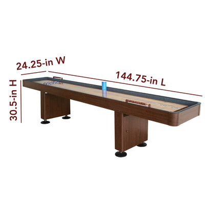 Hathaway Challenger 12-Ft Shuffleboard Table w Walnut Finish, Hardwood Playfield, Storage Cabinets - WoodArtSupply